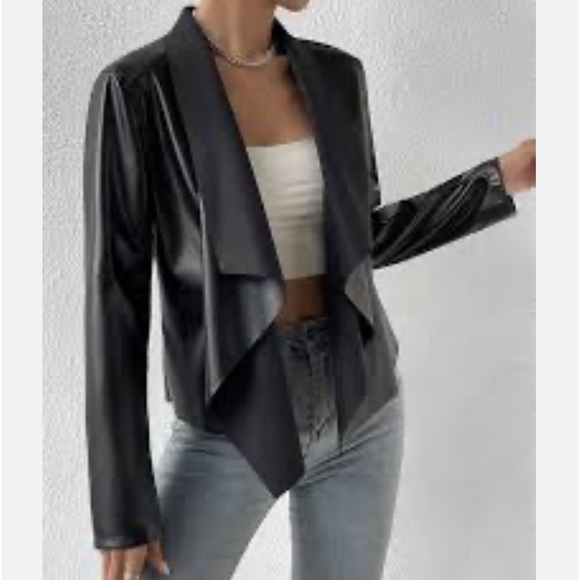 SHEIN “BAE” PU Faux Leather Cropped Open Front Waterfall Jacket size 3XL - Picture 1 of 4